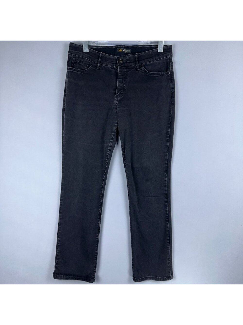 Lee Jeans Size 12 Medium Black Dark Wash Straight Leg Regular Fit Flex Motion